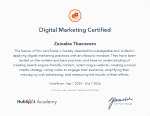 certificate of hubspot digital marketing